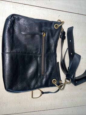 margot Black Leather Messenger Bag with Gold Hardware Accents